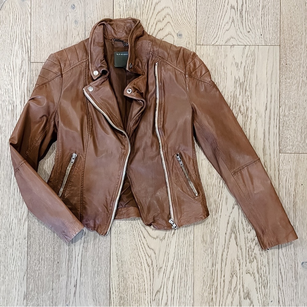 Muubaa Indus Leather Biker (Moto) Jacket in COGNAC. - Picture 4 of 8